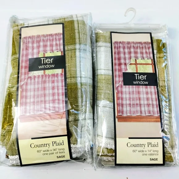 S. Lichtenburg & Co. NWT Sage Plaid Country Kitchen Tier Curtains Valance Panels - Picture 9 of 9
